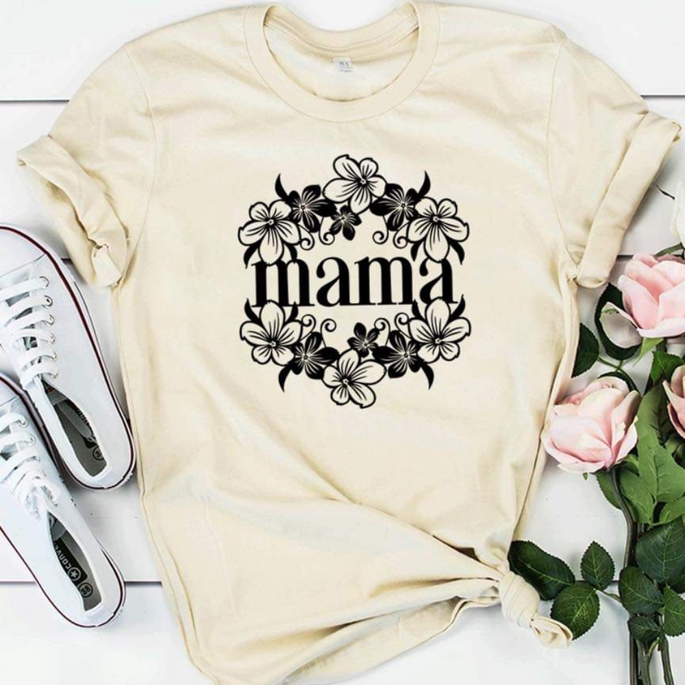 Yellow Cream Floral Wreath MAMA T-shirt